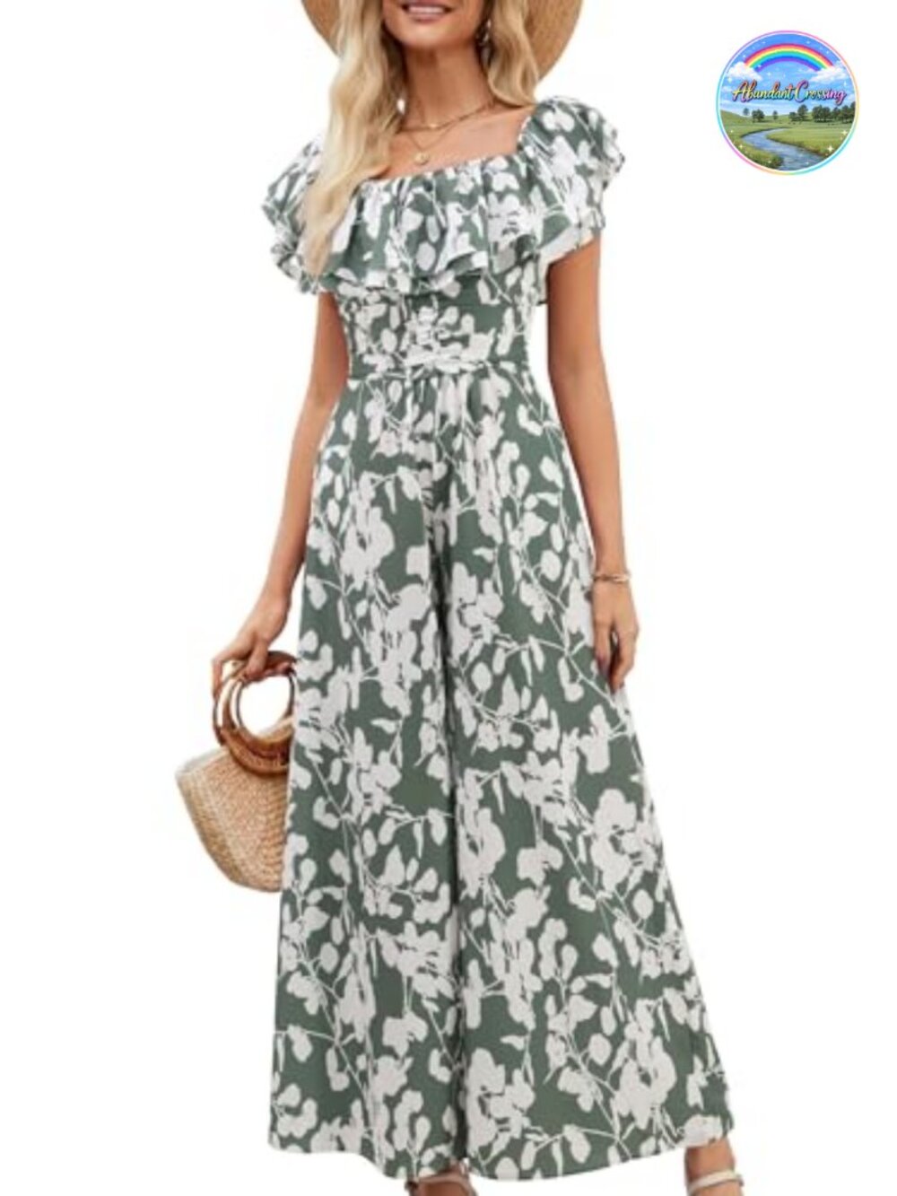 Wide Leg Jumpsuit Short Sleeve Square Neck Palazzo Romper with Pockets